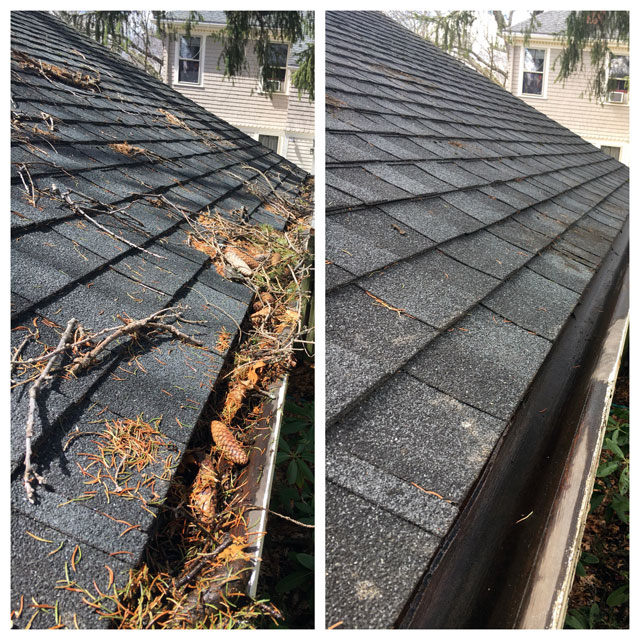 Gutter cleaning before and after