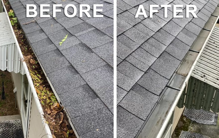 Gutter cleaning before and after