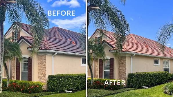 Roof washing before and after