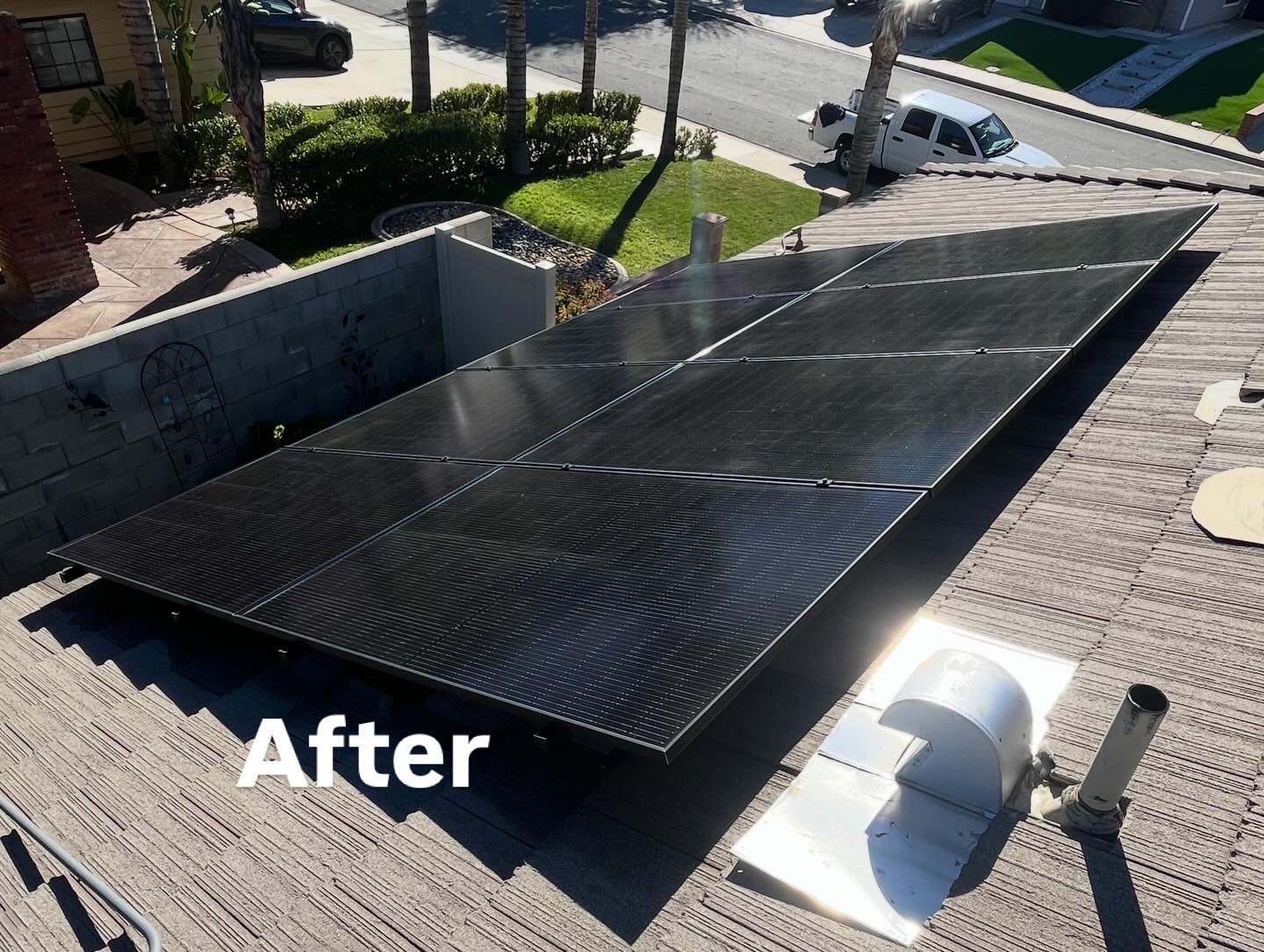 Solar panels on tile roof after cleaning